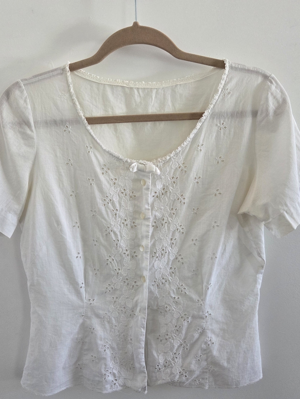 White Eyelet Short Sleeve Blouse